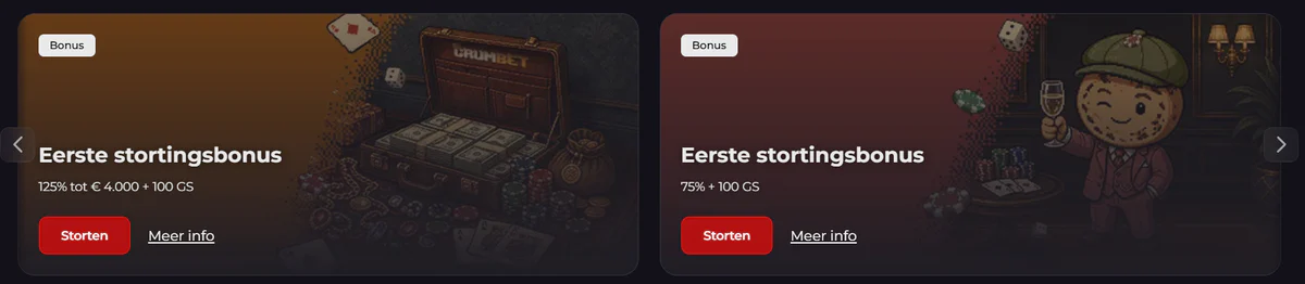 Crumbet Casino welkomstbonussen met stortingsbonus, gratis spins en promotieaanbiedingen